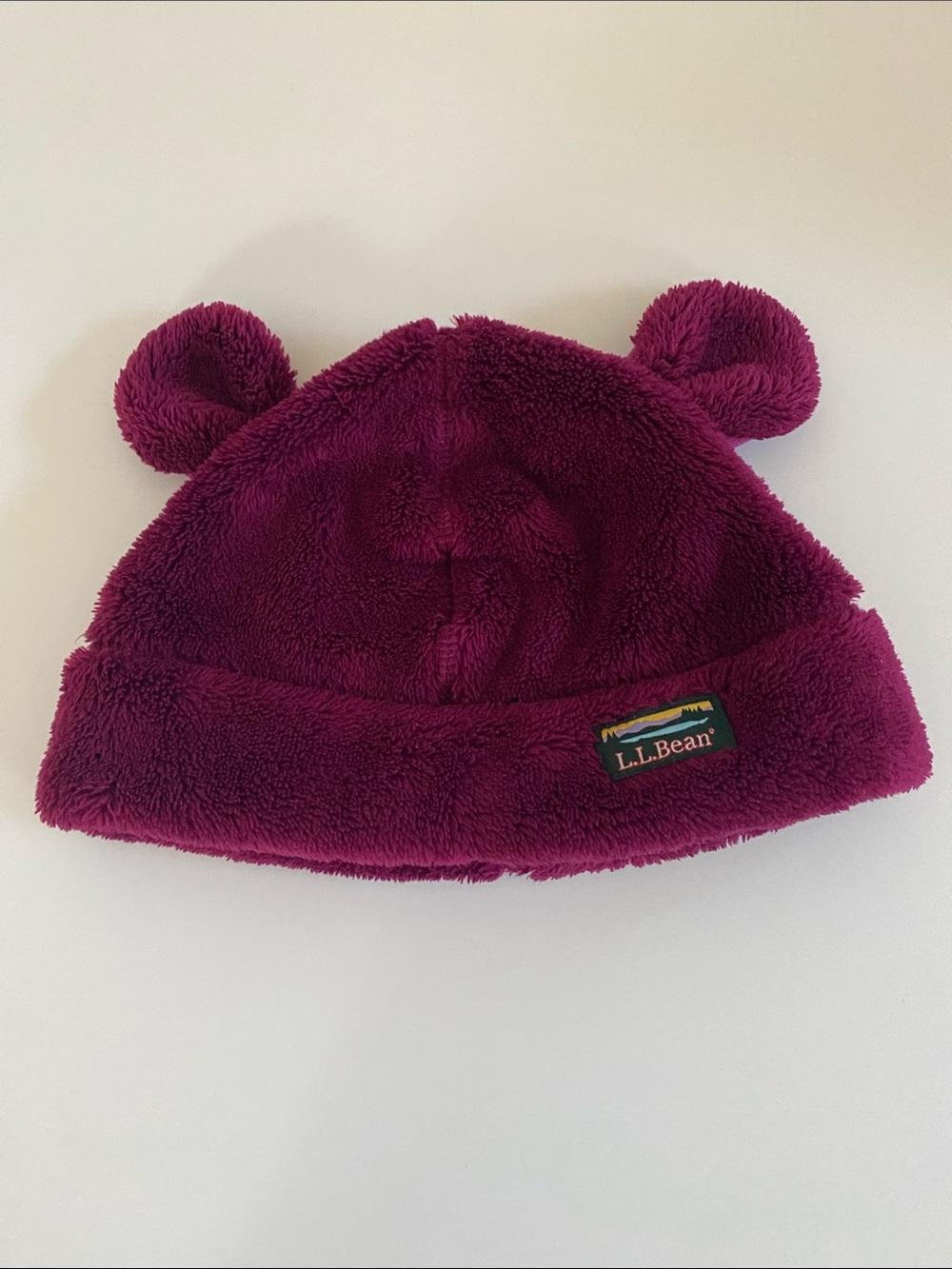 L.L. Bean Kids Plush Bear-Ear Hat in Berry Plum